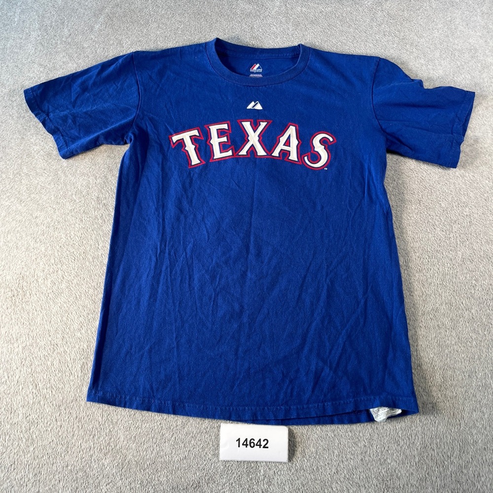 Texas Rangers Shirt Mens Medium Blue Ian Kinsler#5 Majestic Baseball MLB Graphic